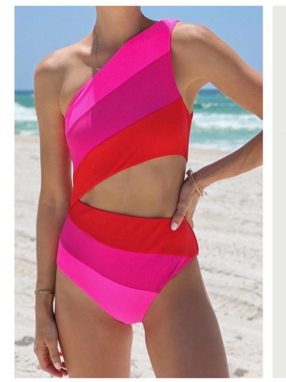 New Beach Riot Joyce Ribbed One Piece Red Pink Neon Swimsuit Small Barbiecore
